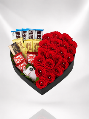 San Valentín-Caja especial de corazón de Golosinas y rosas