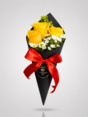 Dia de las Flores Amarillas - Cono de 3 rosas Decoradas