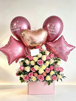 Arreglo Maxi – Box de Rosas Con Globos M1