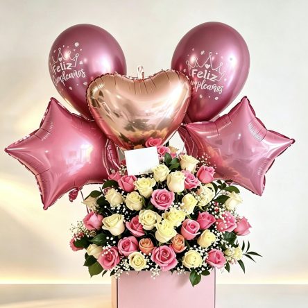 Arreglo Maxi – Box de Rosas Con Globos M1