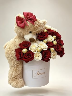 Amor-aniversario - Box floral Oso Acostado